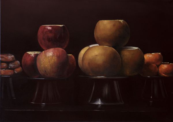 Apples, pears and tangerines, Oil, 60 x 84 cm