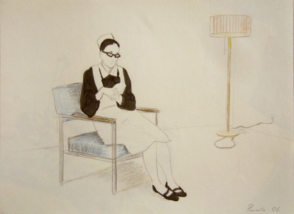 Schwester, sitzend, Colorpencil, 20 x 30 cm
