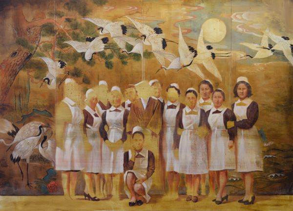 Nurses and cranes, Oil, 250 x 180 cm